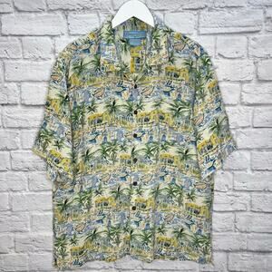 Bermuda Bay Mens Silk Hawaiian Shirt Short Sleeve Size XXL Beach Volleyball Palm